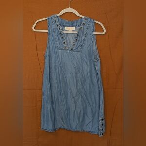 Michael Kors Soft Chambray Sleeveless V-Neck Tunic With Rivets Small EUC